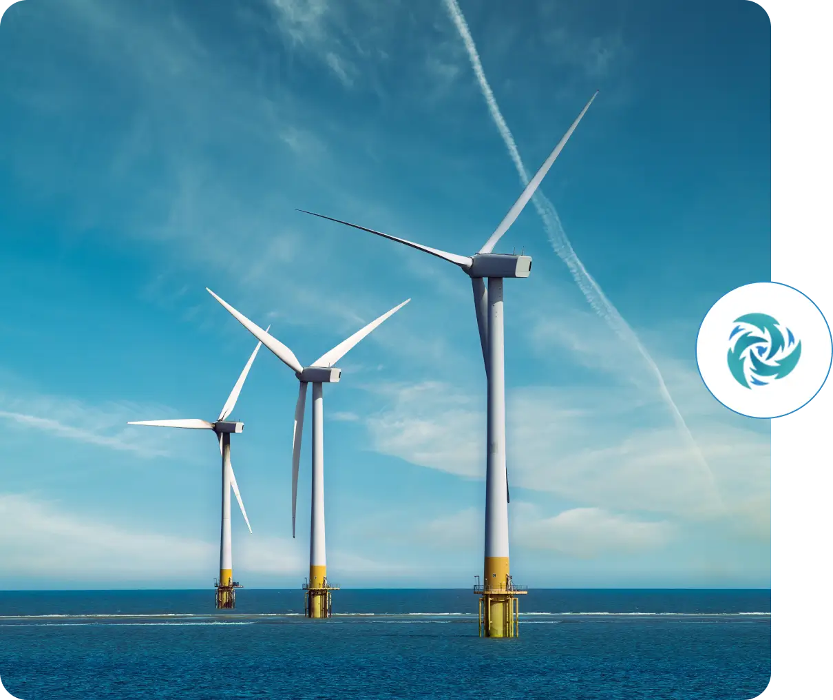 Offshore wind farm under blue sky